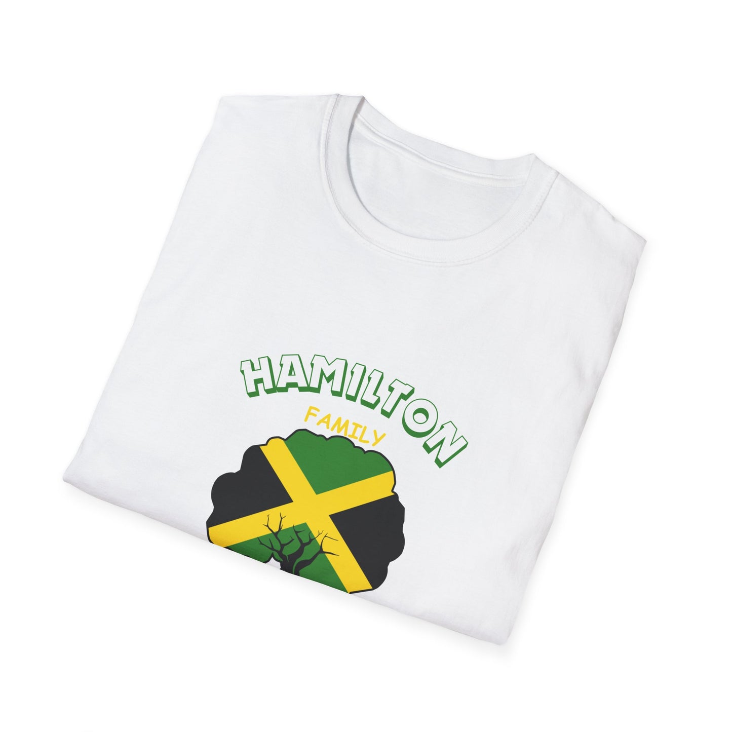 Hamilton Family Reunion 2025 T-Shirt | Unisex Softstyle Tee with Jamaican Roots Design